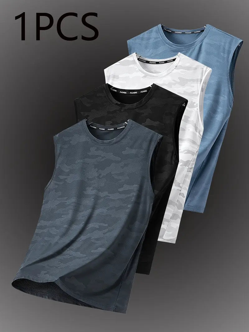 Men'S Quick-Dry Sleeveless Tank Top - Lightweight Breathable Moisture-Wicking Fabric, Camouflage Pattern, Ideal for Beach, Fishing, Gym Training & Sports Activities, Summer Casual Wear, Gym Apparel, Sporty Design, Quickdry Fabric