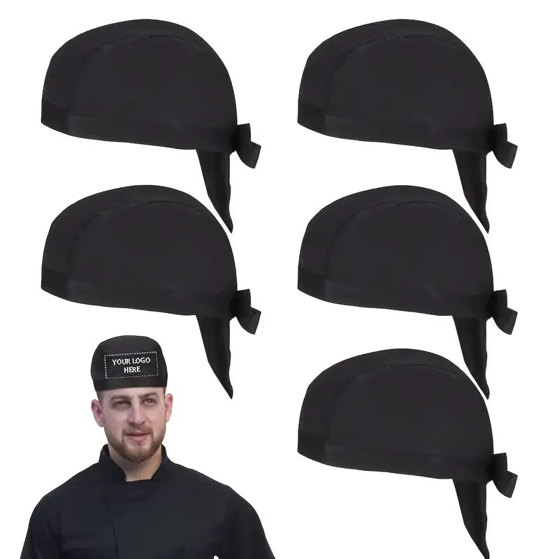 Customizable LOGO 5pcs/set 5pcs Men and Women Chef Hats Adjustable Long Headscarf Service Hats Restaurant Chef Skull Hats Tall Chef Hats for Catering Kitchen Hats Restaurant Service Hats (Black)
